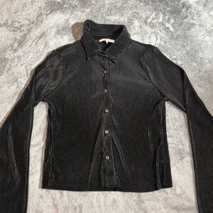 Ro & De Black Textured Collared Blouse